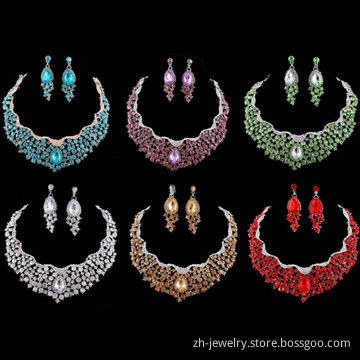 Wedding crystal necklace sets jewelry, match the earrings, necklace and rings